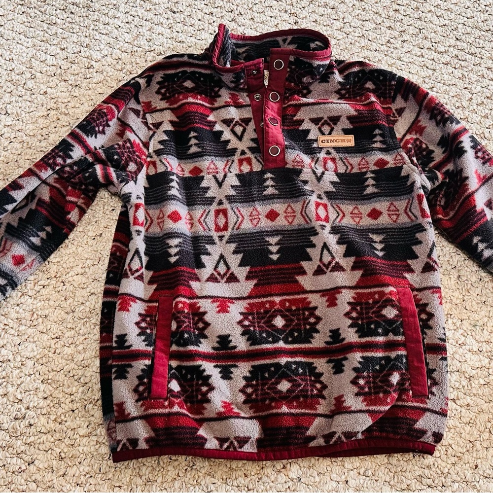 Cinch Men's Zip Up Sweater - Red and Black Aztec